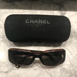 100% Chanel Sunglasses Black & Brown with Case